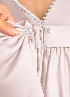 Azazie Dumpling Blumenmädchenkleider A-Linie Schleifen Matte Satin Kleid Zartrosa image7