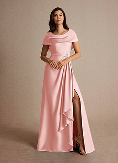 Azazie Branford Mother of the Bride Dresses Powder Pink A-Line Pleated Stretch Satin Dress image7