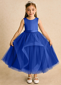 Azazie Vana Abiti da Ragazza di Fiori Abito Principessa in Tulle Fiocco Blu Reale image6