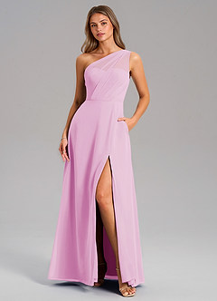 Azazie Phaedra Abiti da Damigella Abito A-Line in Chiffon Monospalla Rosa Confetto image3