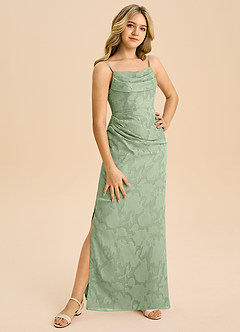 Azazie Mai Junior Etui Plissee Blumen-Burnout Kleid Staubiger Salbeigrün image4