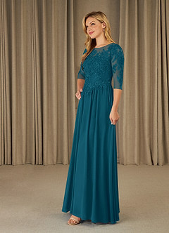 Azazie Mirielle Kleider für die Brautmutter A-Linie Schaufel Spitze Chiffon Kleid Tintenblau image3