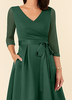 Azazie Maritza Mother of the Bride Dresses Dark Green A-Line Pleated Matte Satin Dress image4