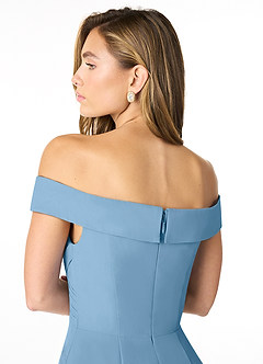 Azazie Lecia Robes de demoiselle d'honneur Robe Empire Convertible en Mousseline de soie Schulterfrei, plissiert Acier Bleuté image6