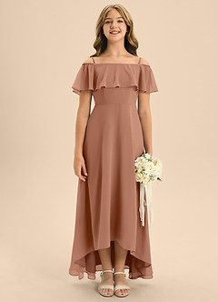 Azazie Maggie Junior Bronzer A-Line Off the Shoulder Chiffon Dress image1
