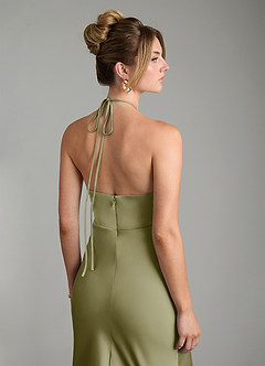 Azazie Camille Bridesmaid Dresses Pistachio Sheath Side Slit Stretch Satin Dress image2