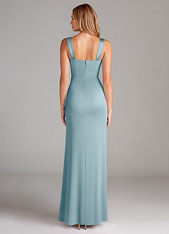 Azazie Denice Final Sale Moody Blue Sheath Pleated Stretch Satin Dress image2