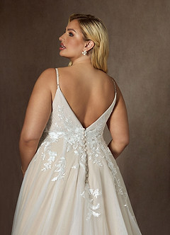 Azazie Rhodes Vestidos de novia Vestido de Blanco Diamante Champán de Tul de Corte en A con Cuello en V Lentejuelas image13