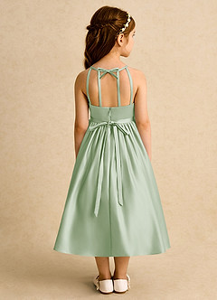 Azazie Indi Flower Girl Dresses Dusty Sage A-Line Bow Matte Satin Dress image2