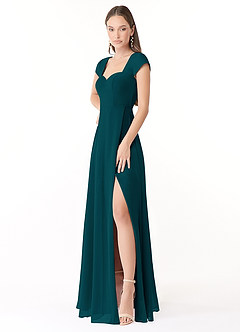 Azazie Hainsly Brautjungfernkleider A-Linie Herzausschnitt Chiffon Kleid Kiefer image3