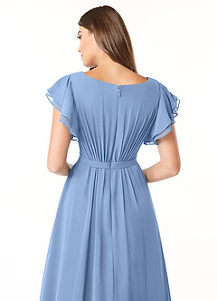 Azazie Daphne Bescheidene Brautjungfernkleider A-Linie Gekräuselt Chiffon Bodenlänge Kleider image5