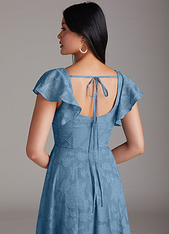 Azazie Bondi Bridesmaid Dresses Steel Blue A-Line Side Slit Floral Burnout Dress image5