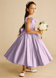 Azazie Violeta vestidos de niña de las flores Vestido de Lila Esmerilada de Satin Mate de Princesa con Lazo image4