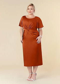 Azazie Everlyn Mother of the Bride Dresses Burnt Orange Sheath Pleated Stretch Satin Dress image7