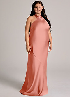 Azazie Velli Abiti da Damigella Abito Sirena in Raso Elasticizzato Collo Alto Corallo image11