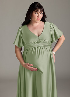Azazie Verna vestidos de dama de honor de maternidad Vestido de Corte En A Volante Hasta el suelo Satén Elástico image15