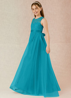 Azazie Georgette A-Line Lace Tulle Floor-Length Junior Bridesmaid Dress image3