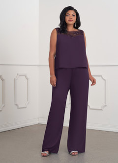 Azazie Maura Mère de la mariée Robes Robe Combinaison/Tailleur Pantalon en Mousseline de soie Paillettes Prune image9