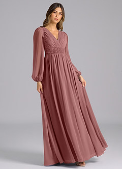 Azazie Palerma Bridesmaid Dresses Desert Rose A-Line Long Sleeve Chiffon Dress image4