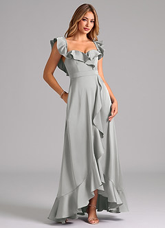 Azazie Lyra Bridesmaid Dresses Silver A-Line Off the Shoulder Stretch Satin Convertible Dress image2