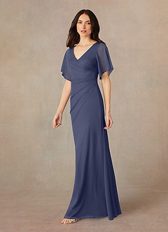 Azazie Selah Mother of the Bride Dresses Stormy A-Line V-Neck ruched Mesh Dress image2
