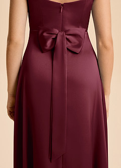 Azazie Kiki Junior Cabernet A-Line Bow Stretch Satin Dress image7