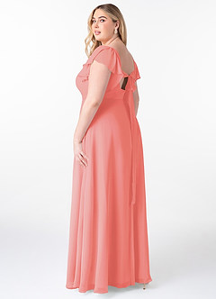 Azazie Syenna Brautjungfernkleider A-Linie Gestreift Chiffon Kleid Koralle image9