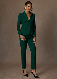 front Whitney Emerald Structured Stretch Full Length Pants Suit