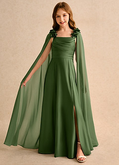 Azazie Rosita Girls Formal Sukienki dla dziewczynek sypiących kwiaty Linia A Pofałdowany Matowy satynowy Długość podłogi Sukienka image1