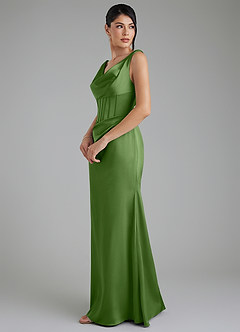 Azazie Spencer Vestidos de damas de honor Vestido Albahaca de Satén Elástico de Corte Sirena con Plisado image4
