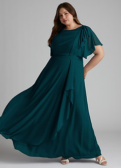 Azazie Aaliyah Modest Bridesmaid Dresses A-Line Scoop Pleated Chiffon Floor-Length Dress image8
