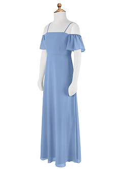 Azazie Sue Junior Jurk van Chiffon met A-Lijn Off the Shoulder Staal Blauw image9