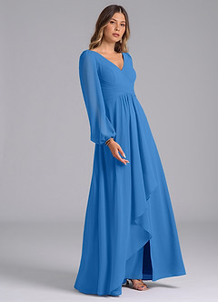 Azazie Omari Bridesmaid Dresses Blue Jay A-Line Long Sleeve Chiffon Dress image5