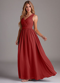 Azazie Kingsley Bridesmaid Dresses Rust A-Line Lace Chiffon Dress image4