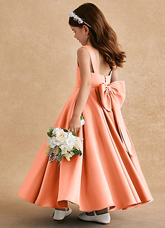 Azazie Honey Bear Flower Girl Dresses Sunset A-Line Pleated Matte Satin Dress image4