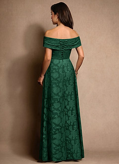 Azazie New Britain Mother of the Bride Dresses Dark Green A-Line Pleated Floral Burnout Dress image3