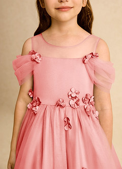 Azazie Juni Blumenmädchenkleider Ballkleid Plissee Tüll Kleid Koralle image9