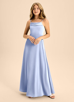 Azazie Anselie Junior Jurk van Stretch Satijn met A-Lijn Off the Shoulder Ijs image3