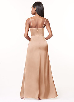Azazie Maci Bridesmaid Dresses English Rose A-Line V-Neck Pleated Stretch Satin Dress image3
