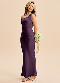 Azazie Madelyn Junior Plum Sheath Off the Shoulder Stretch Satin Dress image5