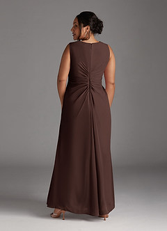 Azazie Manuella Mère de la mariée Robes Robe Trapèze en Mousseline de soie Col V plissé Ganache image14