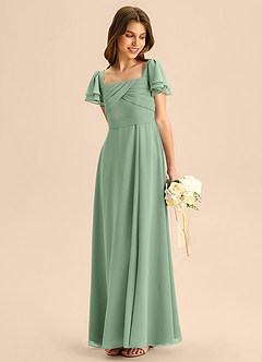 Azazie Azey Junior Robe Trapèze en Mousseline de soie Rayé Matcha image3