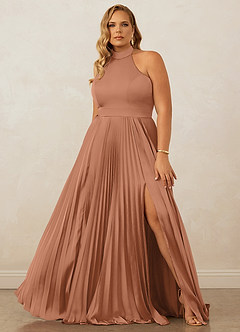Christian Siriano Bridal for Azazie 1007 Bridesmaid Dresses Bronzer A-Line Pleated Stretch Satin Dress image8