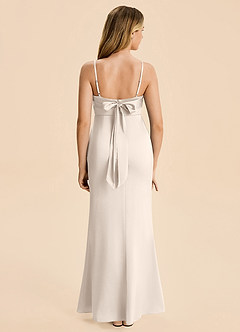 Azazie Mia Junior White Alabaster Mermaid Pleated Stretch Satin Dress image2