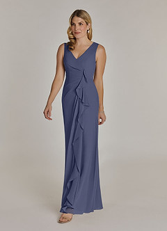 Azazie Manuella Vestidos para mãe da noiva Vestir Tormentoso de Chiffon de Linha A com Decote em V Plissado image5