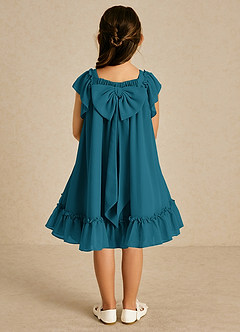 Azazie Tot Flower Girl Dresses Ink Blue A-Line with Sleeves Chiffon Dress image2