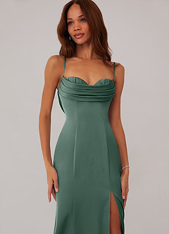 Barbie ♥ Azazie Bridesmaid Dresses Eucalyptus Mermaid Corset Stretch Satin Dress image5