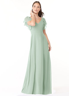 Azazie Syenna Bridesmaid Dresses Agave A-Line Ruched Chiffon Dress image1
