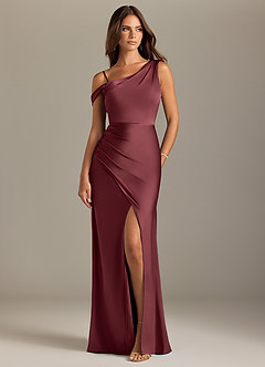 Azazie Madelyn Brautjungfernkleider Wandelbar Meerjungfrau-Linie Schulterfrei Stretch-Satin Kleid Merlot image8