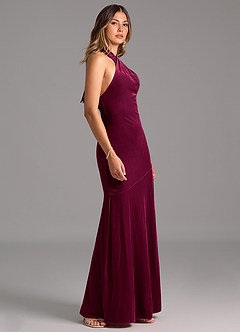Azazie Drita Bridesmaid Dresses Cabernet A-Line Pleated Velvet Dress image3